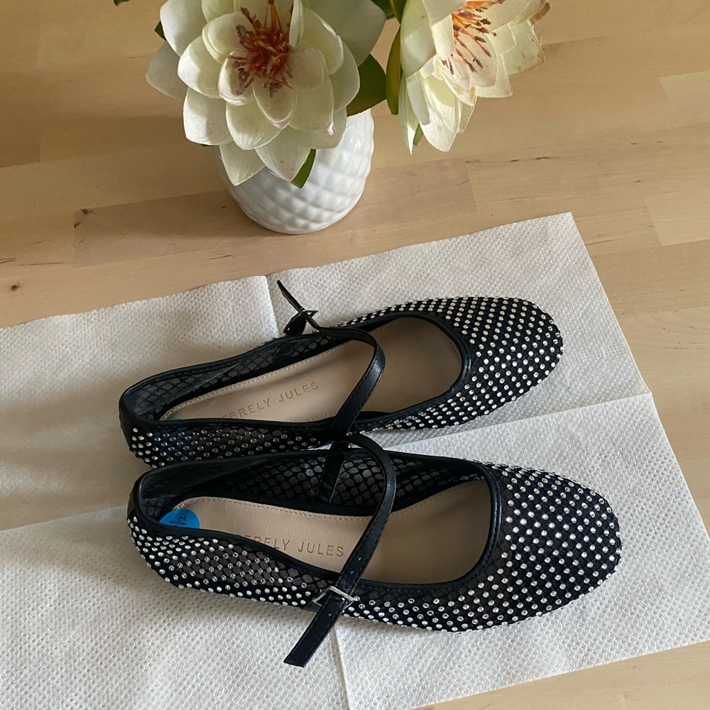 Sincerely Jules Black Mesh Flats with shiny dots